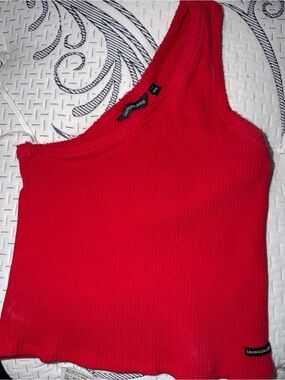 Calvin Klein Jeans Red Asymmetric Ribbed Tank